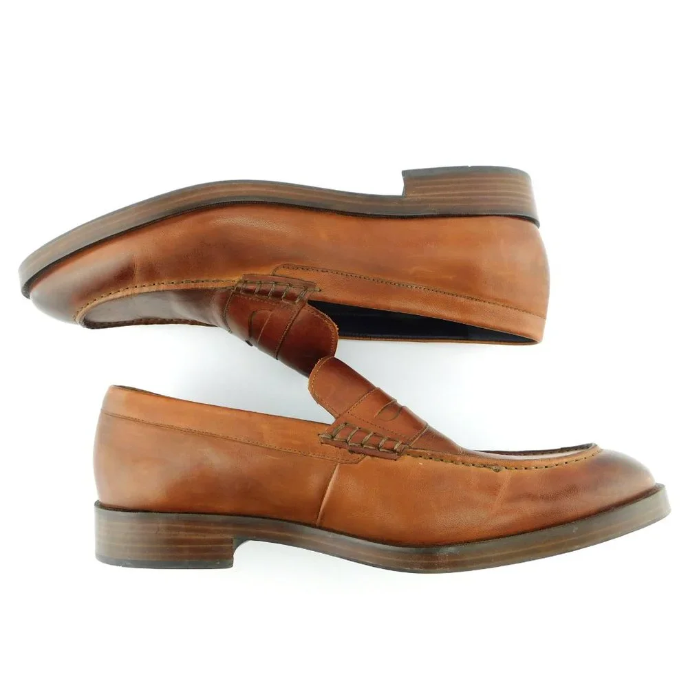 COLE HAAN Cognac Brown Leather Slip-on Penny Loafers Men's Shoes 11
